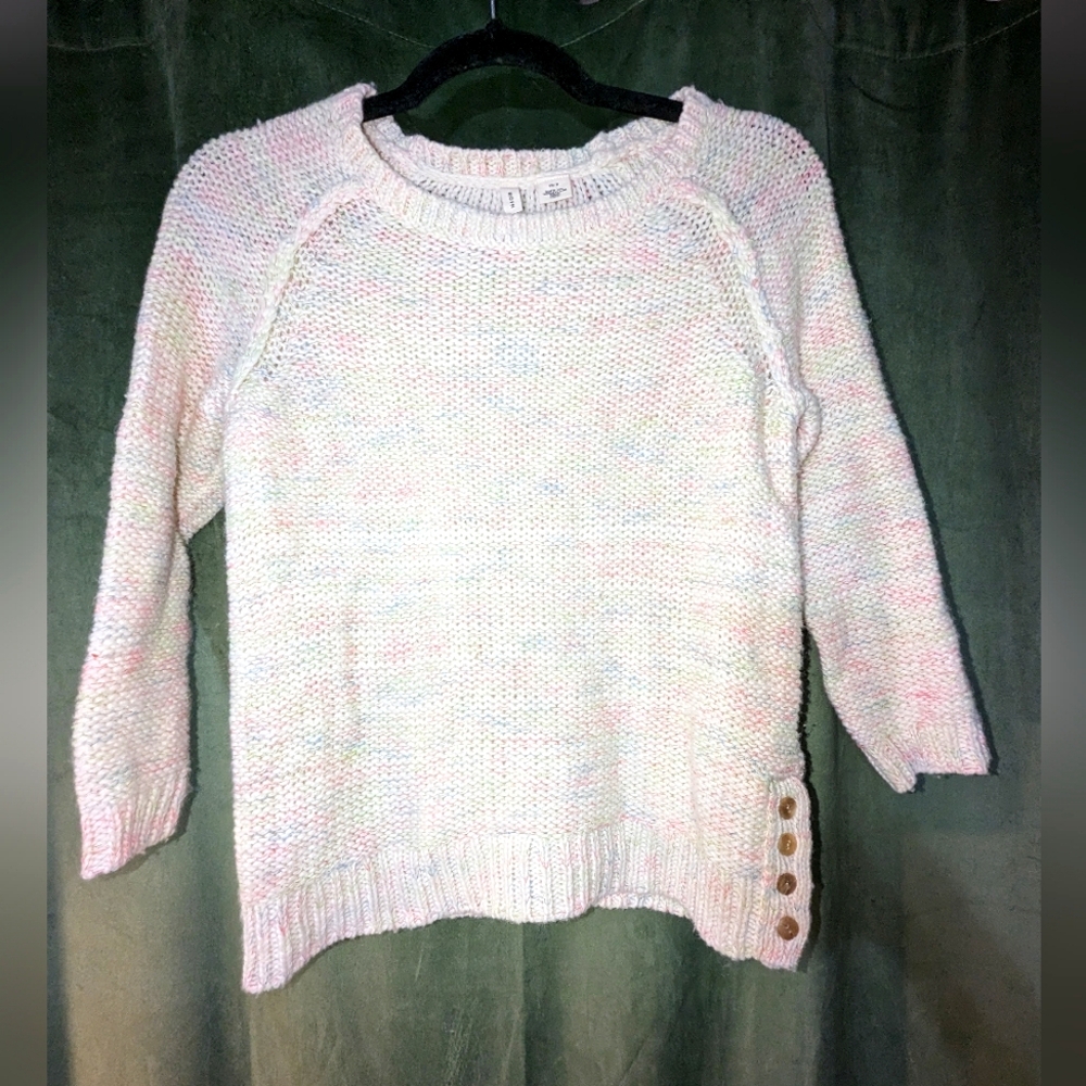 Anthropologie Moth Pastel And Cream Knit Sweater With Button Detail